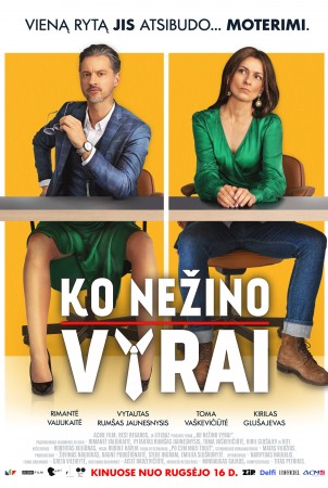 Komedijos „Ko nežino vyrai“ plakate su aukštakulniais pavaizduotas Vytautas Rum...